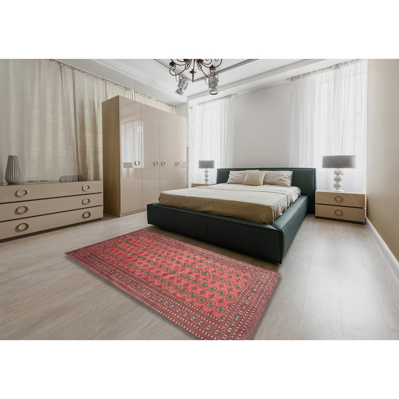 Tapis traditionnel rouge / rose / vert, Rectangle 5 pi x 7 pi