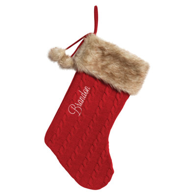 Tan Fur Cuff with Red Knit Personalized Stocking
