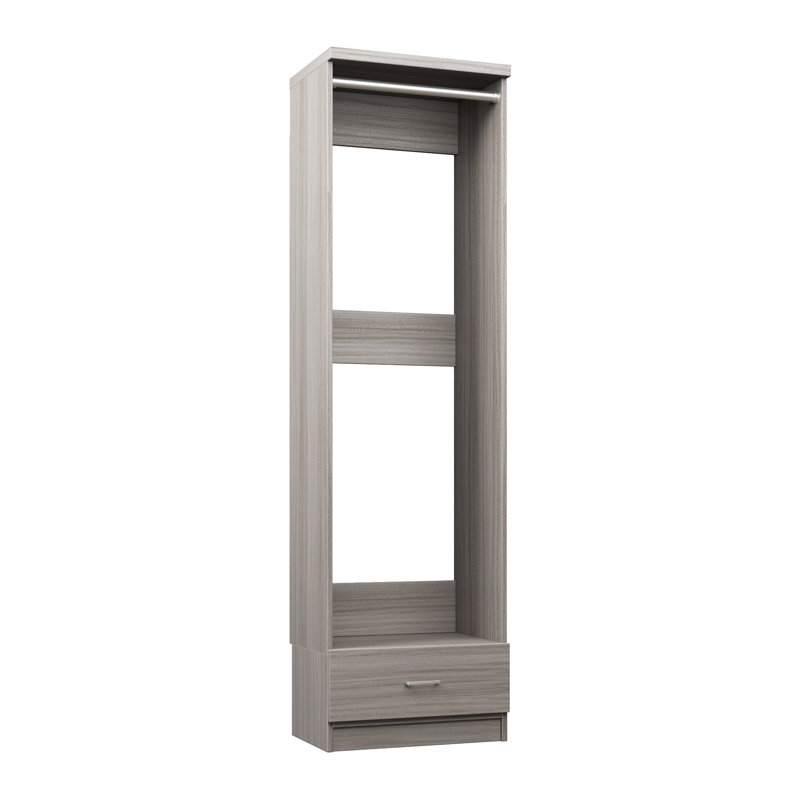 Grey Oak 18" Floor-Mounted Closet Section with 1 Clothing Rod & 1 Slab Drawer, 18, Grey Oak