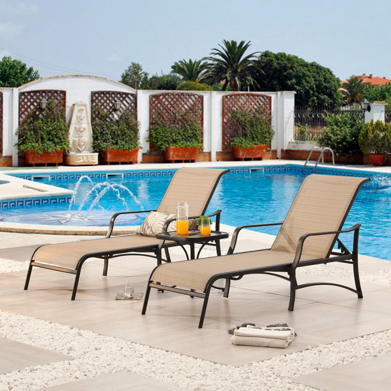 Ensemble de chaises longues inclinables de 68,5 po Pawlak, Beige