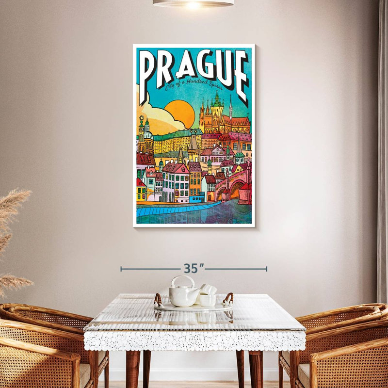 Affiche rétro de Prague City, H 45 po x l 30 po