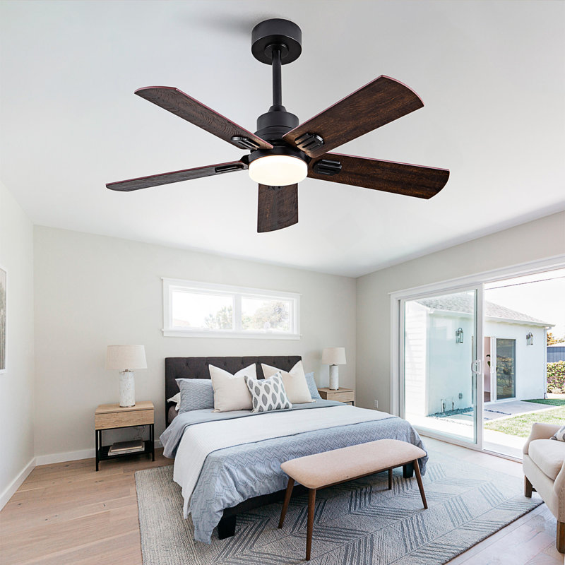 Smart 42" Indoor/Outdoor Ceiling Fan With Light, Dual Finish /Walnut 6-Blade, Remote  Control, Dimmable LED, 6-Speed Quiet DC Motor, Reversible