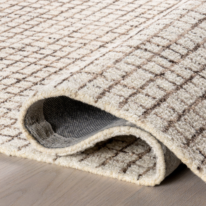Cream Hand-Tufted Wool Round Area Rug, 8'