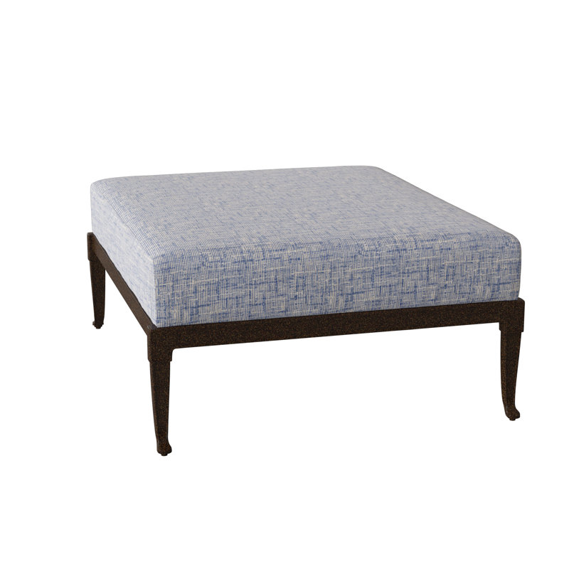 Wiltshire Outdoor Ottoman, Spectrum Denim Sunbrella® Plainweave, Chestnut Brown