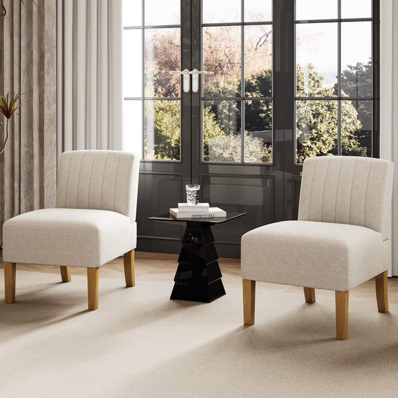 Fauteuil d'appoint sans accoudoirs pour le salon, Mélange de lin beige