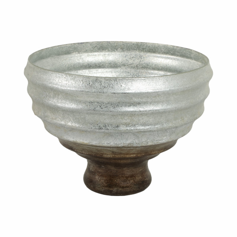 Handmade Glass Decorative Bowl, 9" H x 12" W x 12" D, Champagne Silver