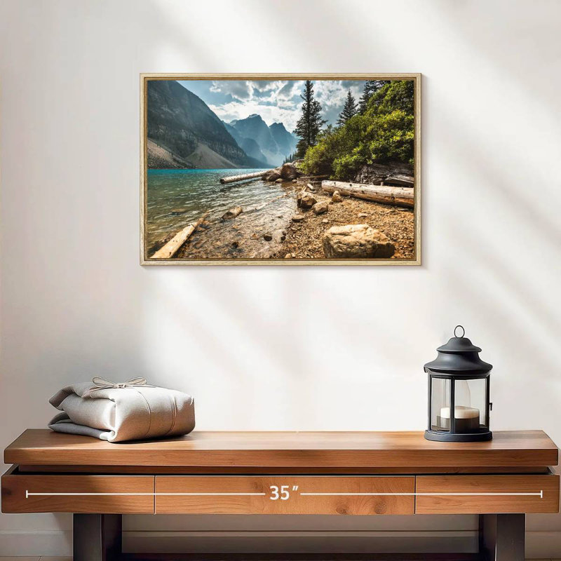 Moraine Lake Waterfront, 19" X 13", Floating Frame Natural Wood