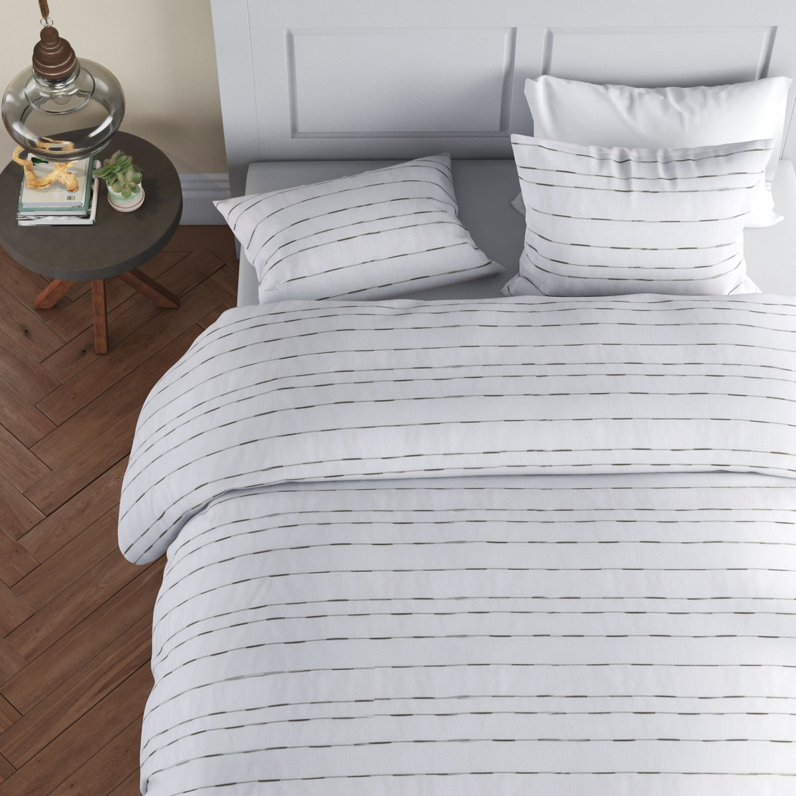 Zari Cotton Percale Duvet Cover Set, Twin Duvet Cover + 1 Standard Sham, White/Gray