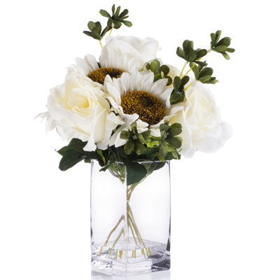 Arrangement floral en soie rose et tournesol en vase