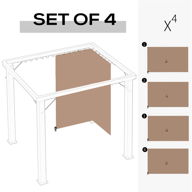 10' X 10' Universal Gazebo Sidewall Set With Panels, Hooks And C-Rings Included For Pergolas And Cabanas