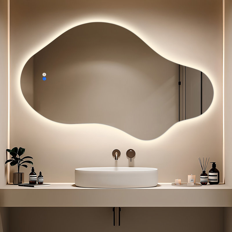 Asymmetrical LED Frameless Backlit Wall Mirror Bathroom Vanity Mirror with 3 Color Adjustment and Anti-Fog, 36" x 20"