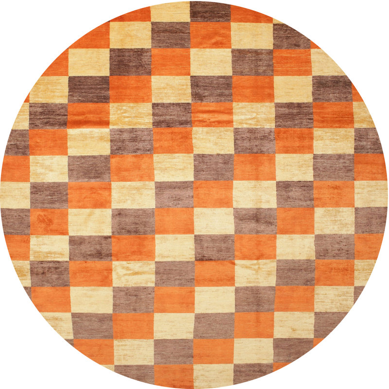 Jaune Tapis décoratif géométrique en laine/orange, Rond 4 pi