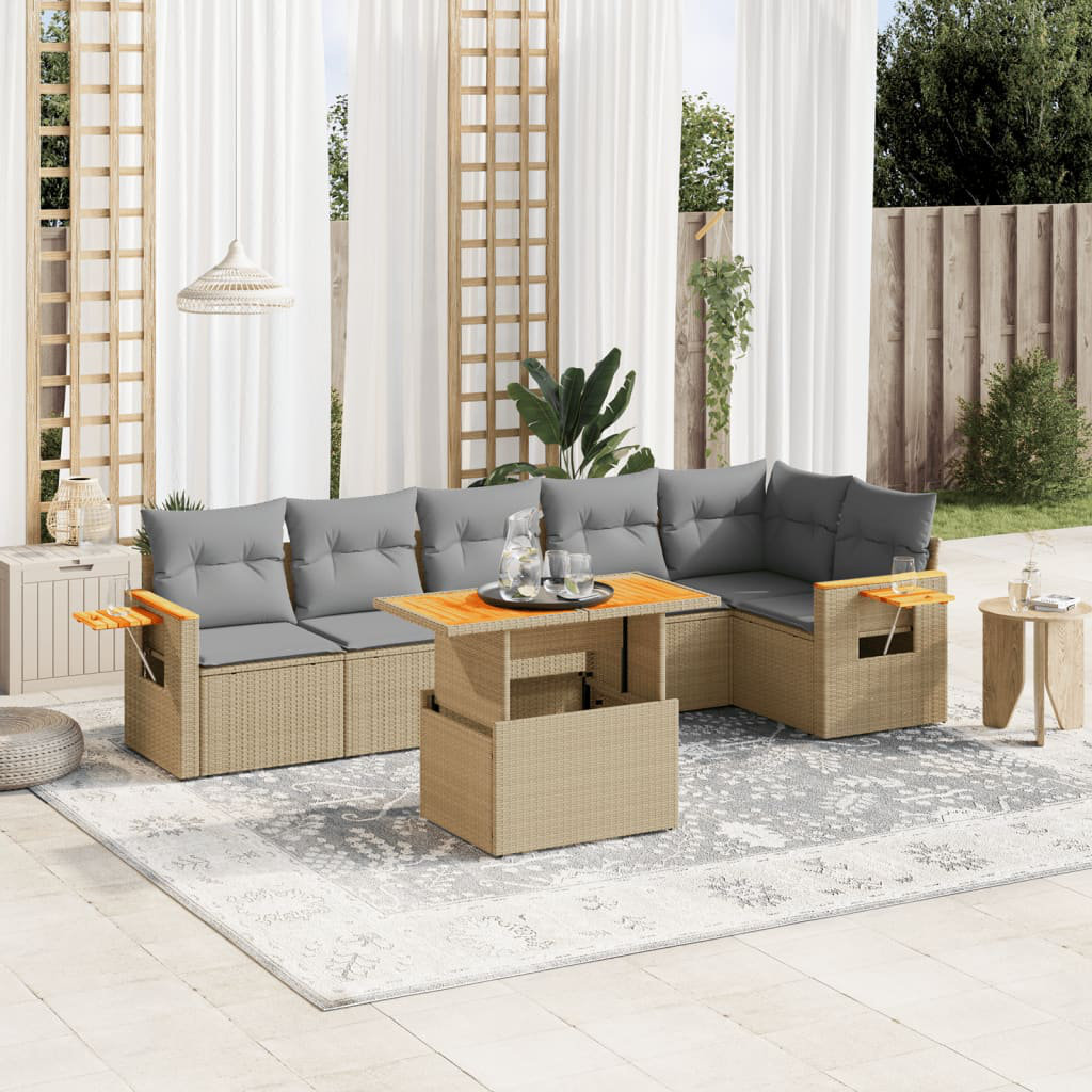 Vidaxl 7-Tlg. Garten-Sofagarnitur Mit Kissen Beige Poly Rattan