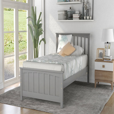 Lit plateforme en bois simple, gris