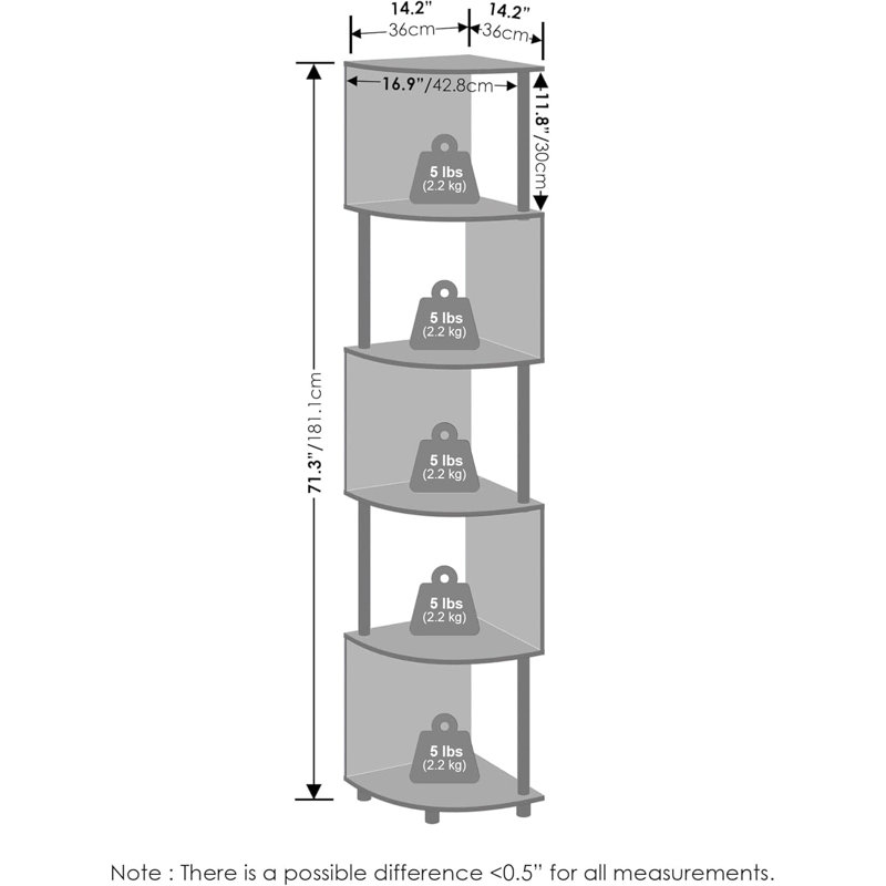 Étagère d'angle à 5 niveaux en zigzag, bibliothèque géométrique moderne en forme de S pour le rangement à la maison, conception peu encombrante pour le salon, le bureau et l'organisation de la chambre à coucher