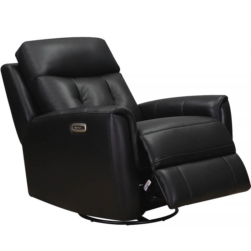 Avanna Power Headrest Top Grain Leather Swivel Glider Recliner, Torino Black