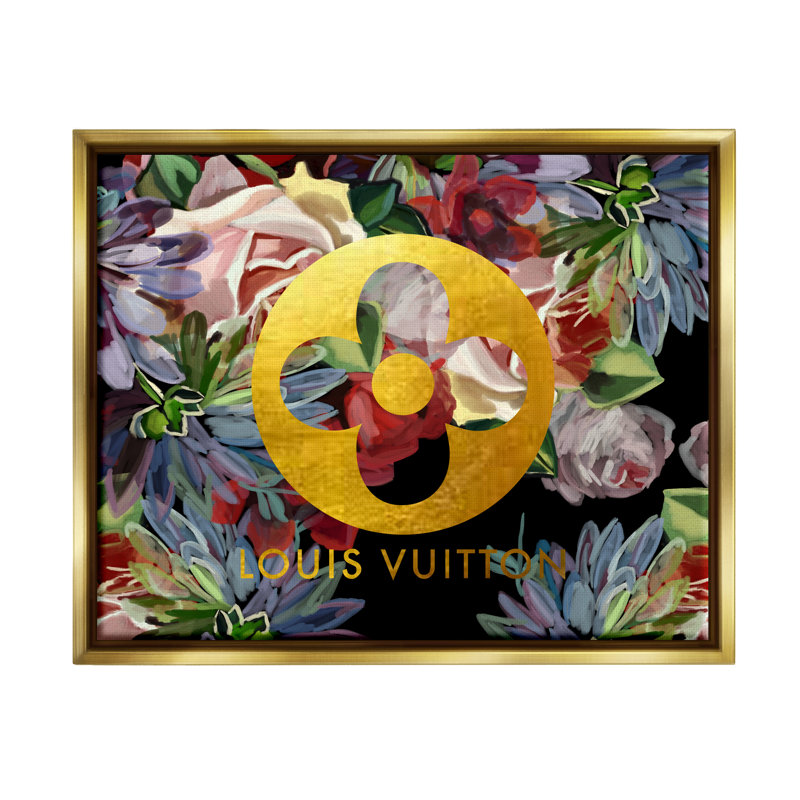 "Floral Glam Fashion Logo", art mural encadré par Amelia Noyes, Cadre flottant métallique doré, H 16 po x l 20 po