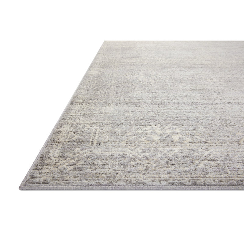 Oriental Machine Woven Polypropylene/Polyester Area Rug in Gray/Beige, Square 1'6"