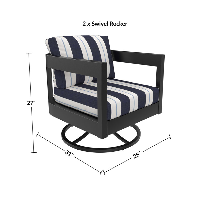 Ensemble de 2 fauteuils à bascule pivotants modernes à dossier arrondi pour patio avec coussins Sunbrella