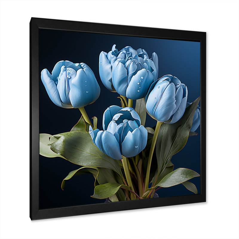 «Azure Blue Tulips Bloom III» sur toile, H 30 po x l 30 po x P 1 po, Cadre simple noir