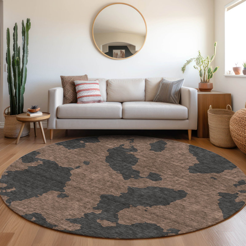 Premium Machine Washable Prisco Chocolate Rug, Round 8'