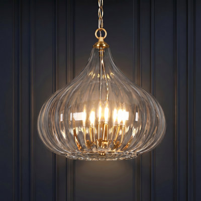 Yedidal 3-Light Small Shaded Glass Chandelier With Brass Finish