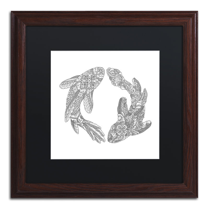 «Koi Fishes» par Chouquer, impression encadrée, Noir, H 16 po x l 16 po x P 0,5 po, Encadrement brun