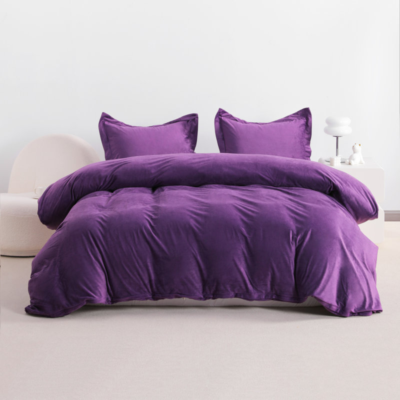 Ensemble de housse de couette en velours , Housse de couette très grand et 2 très grandes t, Mauve