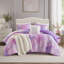 Ensemble de couette 4 pièces pour lit double/queen, motif tie-dye aquarelle, avec oreiller en fausse fourrure, 229 x 229 cm-135278180