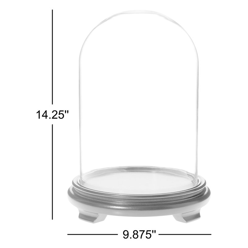 Keisher 8" x 12" Glass Display Dome Cloche, Black Wood Veneer Base