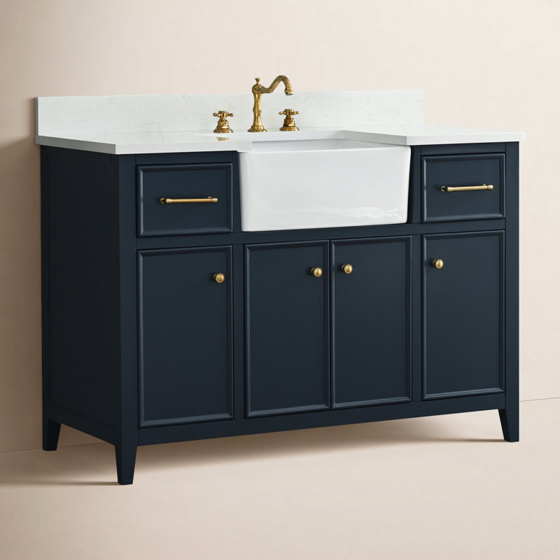 Meuble-lavabo simple 48 po Aisa, Bleu indigo / or brossé
