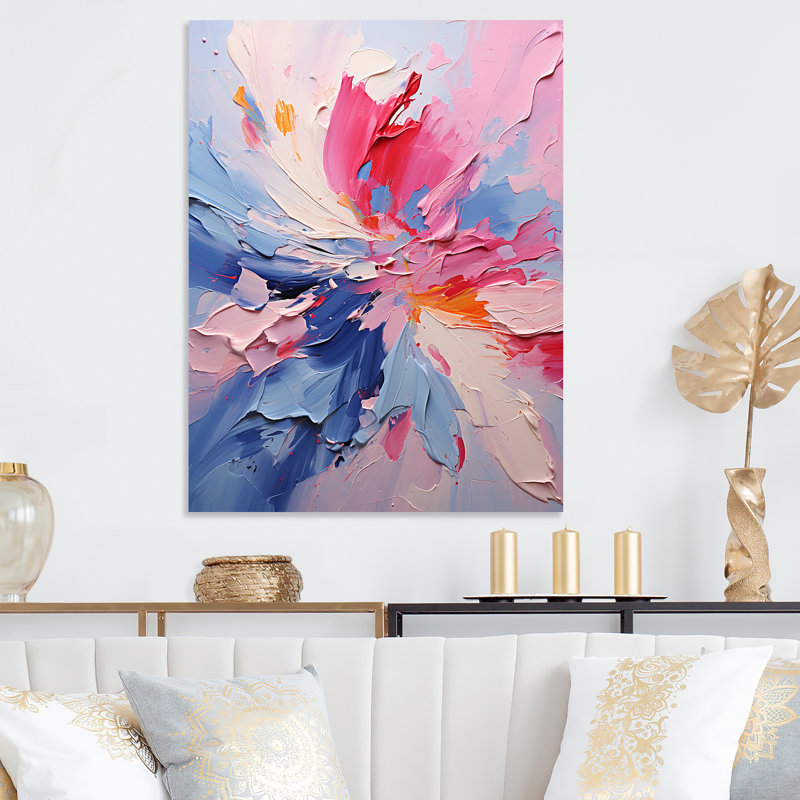 Encre rose et mauve, fleurs I - encre liquide, art mural abstrait en métal, H 32 po x l 24 po x P 1 po