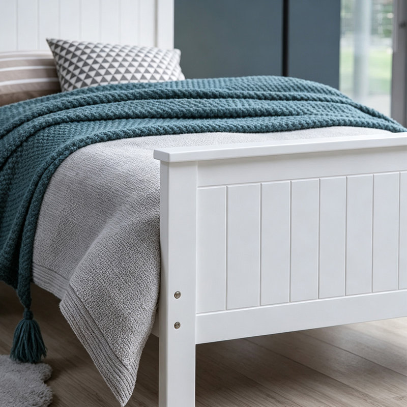 White Solid Wood Panel Twin Bed