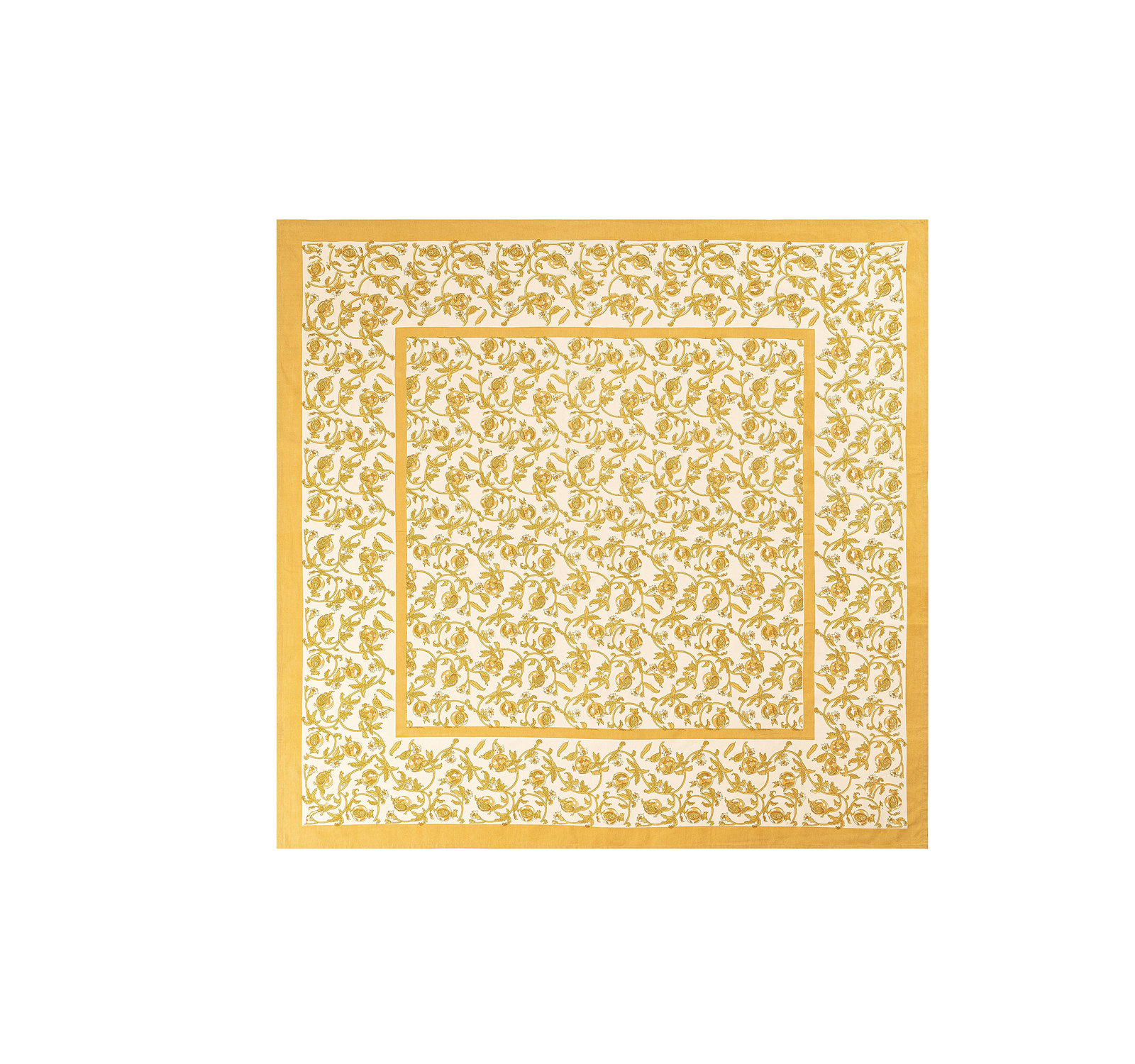 Brona Floral Tablecloth, 90" Square, Mustard/White