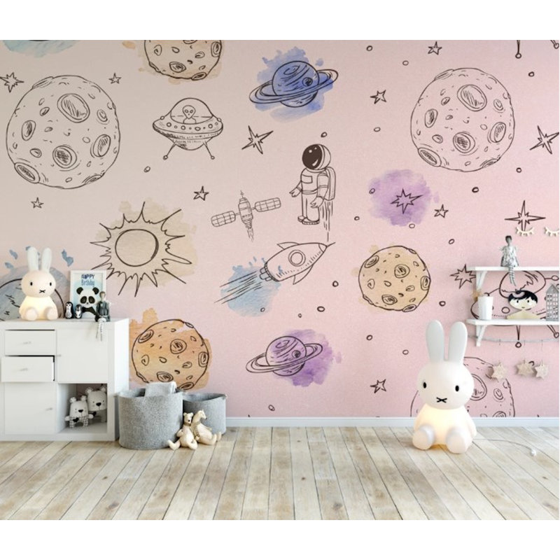 Papier peint amovible astronaute étoiles planètes objets spatiaux météorites, L 9 po x l 15 po