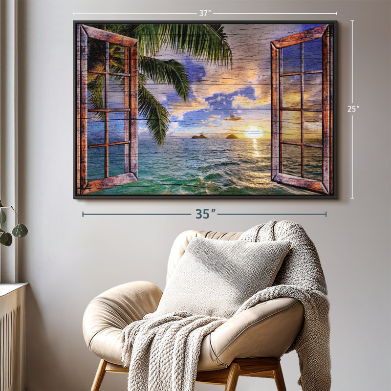 Impression sur toile de fenêtre tropicale en bois, H 37 po x l 25 po