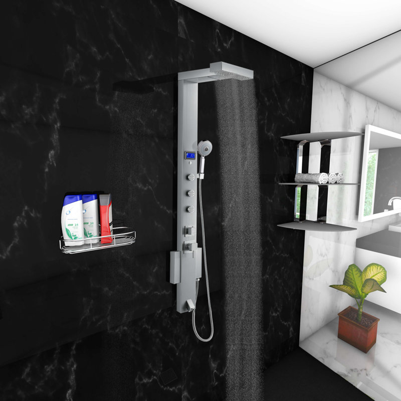 Panneau de douche en acier inoxydable 59 po avec pomme de douche réglable