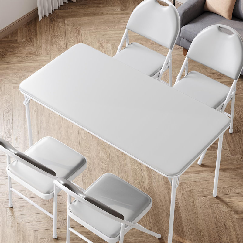 5-Piece Card Table Set,Folding Card Table And Chair Set Of 5 Portable With Padded Tabletop, Gray