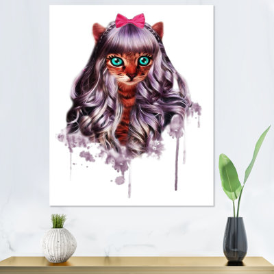 Dessin de chat dans une perruque - reproduction d'art sur toile pour enfants