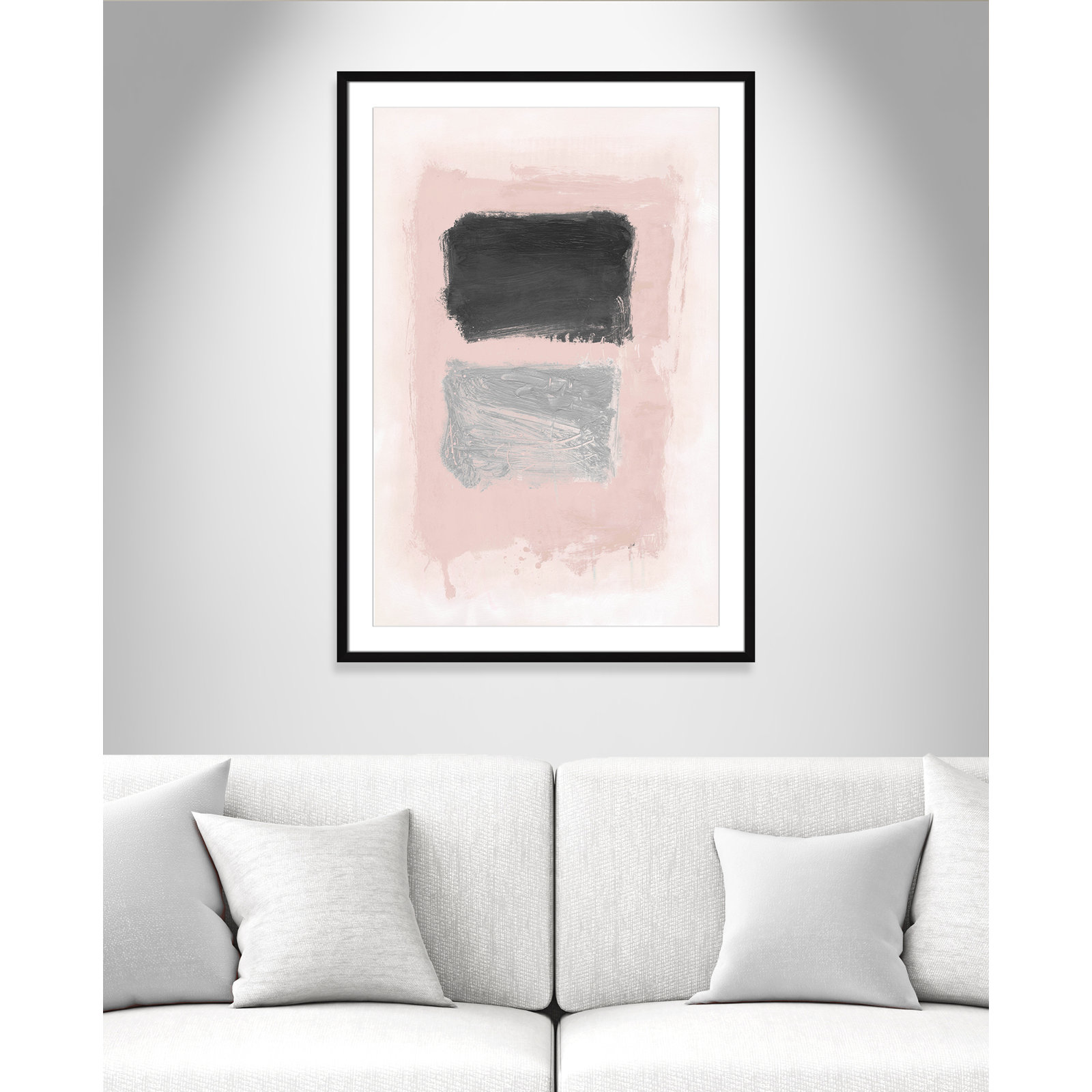 Pink, Black and Silver Shimmer I Print, 41.5" H x 29.5" W x 1.25" D, Black Matted Picture Framed