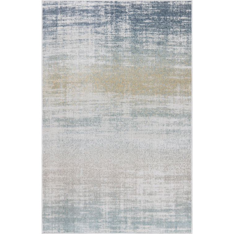 Machine Washable Nash Ivory/Blue Rug