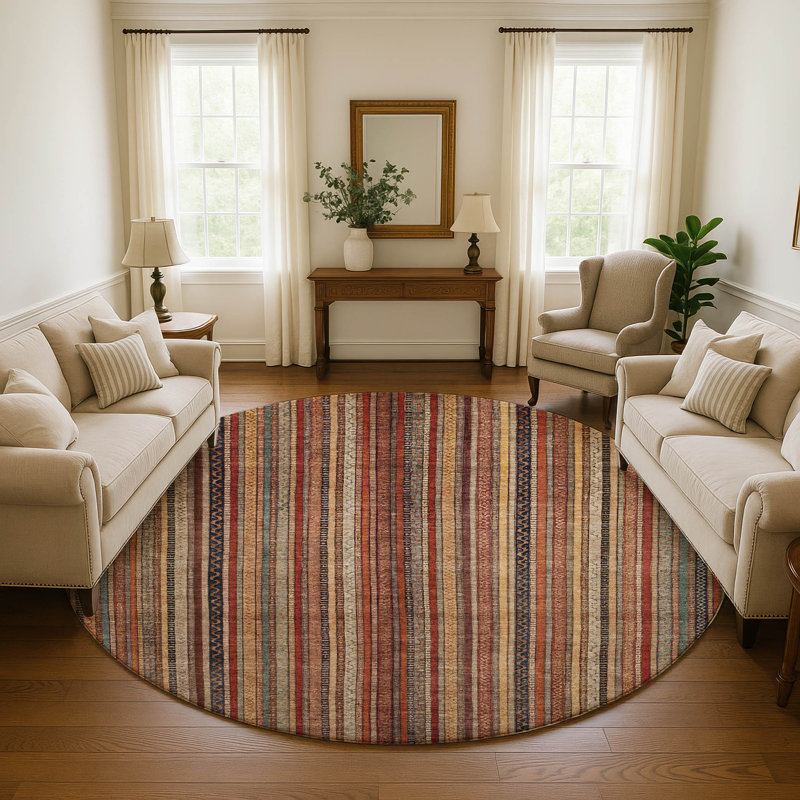 Premium Machine Washable Baford AMF1654 Stripes Rug, Round 8'