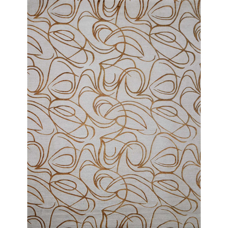 Tapis blanc et beige noué à la main de haute qualité, Rectangle de 5 pi x 8 pi