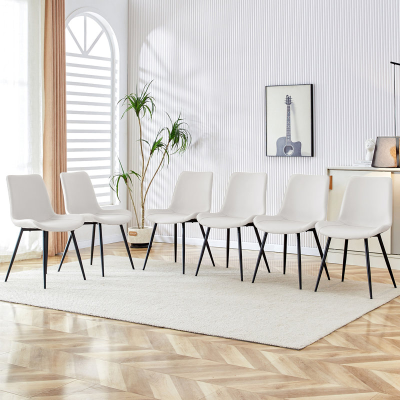 18'' H Upholstered Metal Side Chair, Beige, 6
