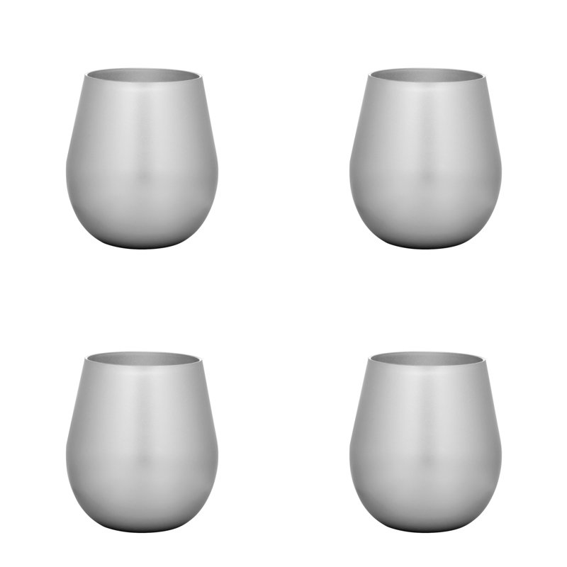 Set of Four Silver Acrylic Stemless All Purpose Wine Glass