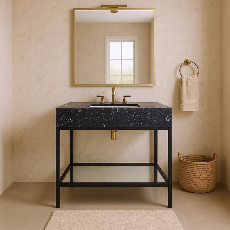 Marmo 36" Single Bathroom Vanity, Black, Matte Black