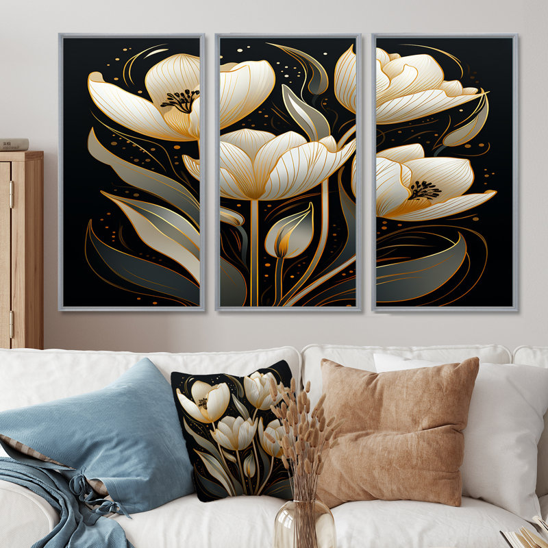 Gosnold - Ensemble d'art mural tulipes, H 28 po x l 36 po x P 1 po, Encadrement argenté