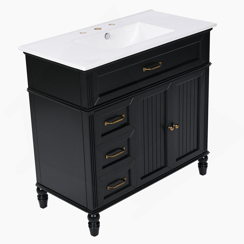 Meuble-lavabo 36 po avec lavabo, Noir, noir, noir, noir, Doré