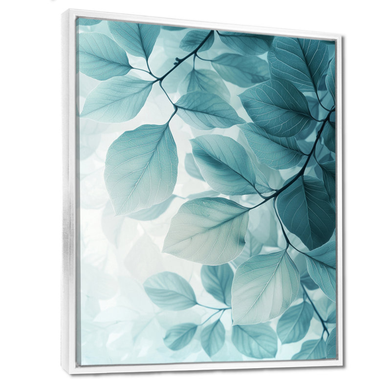 Dégradé de feuilles, minimalisme, photo III - feuilles, art mural, H 20 po x l 12 po, Reproduction avec cadre flottant, Blanc