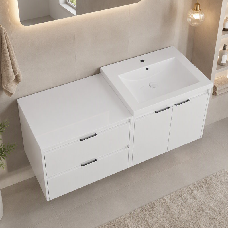 Ensemble de meuble-lavabo modulaire 48 po (47,07 po), armoires doubles en contreplaqué blanc de 24 po avec lavabo gélifié, ensemble de meuble-lavabo KD Flat Pack, solution de rangement moderne